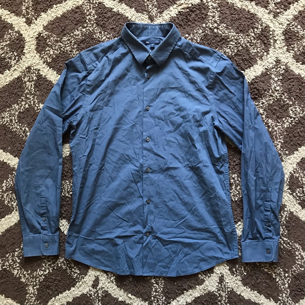 Gap Navy Blue Button Up Long Sleeve Shirt Slim Fit